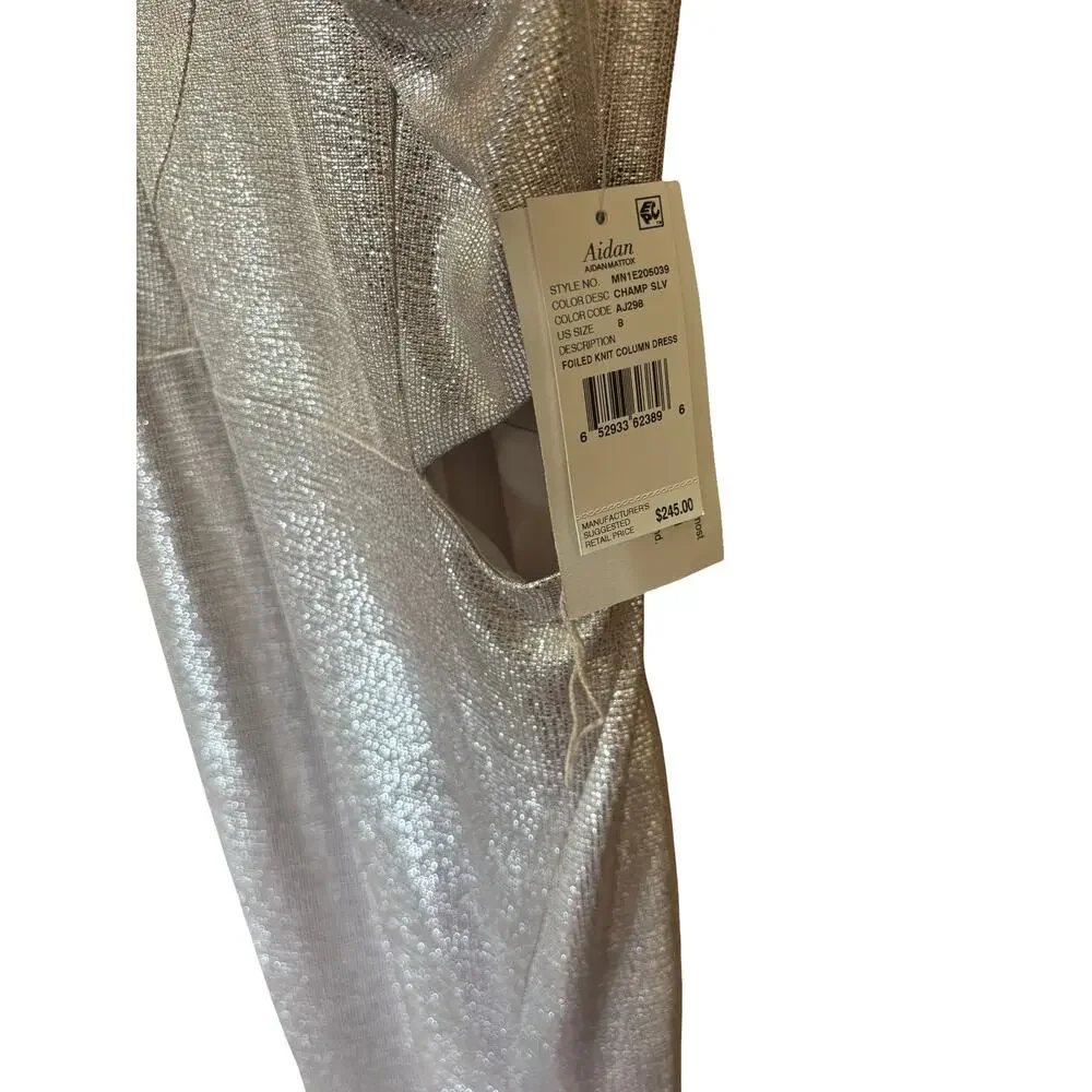 Aidan Mattox Metallic One Shoulder Gown Formal Slit Dress Size 8 NWT